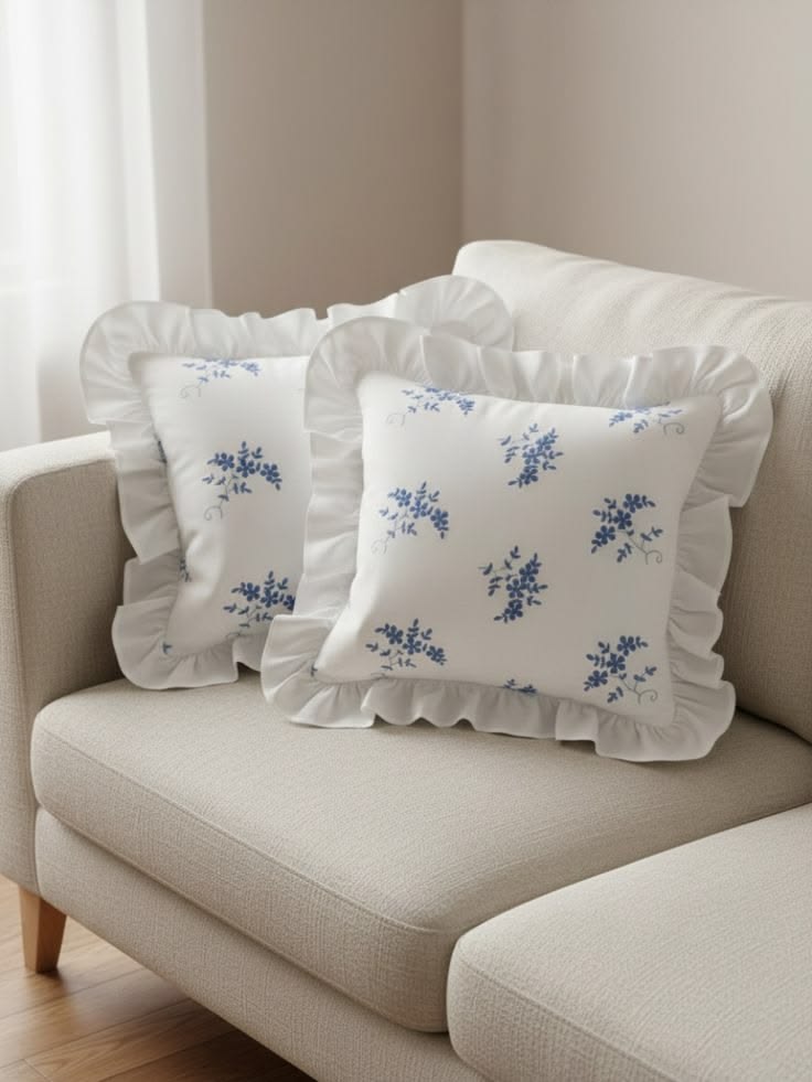 Blue Blossom Ruffle Cushion Set