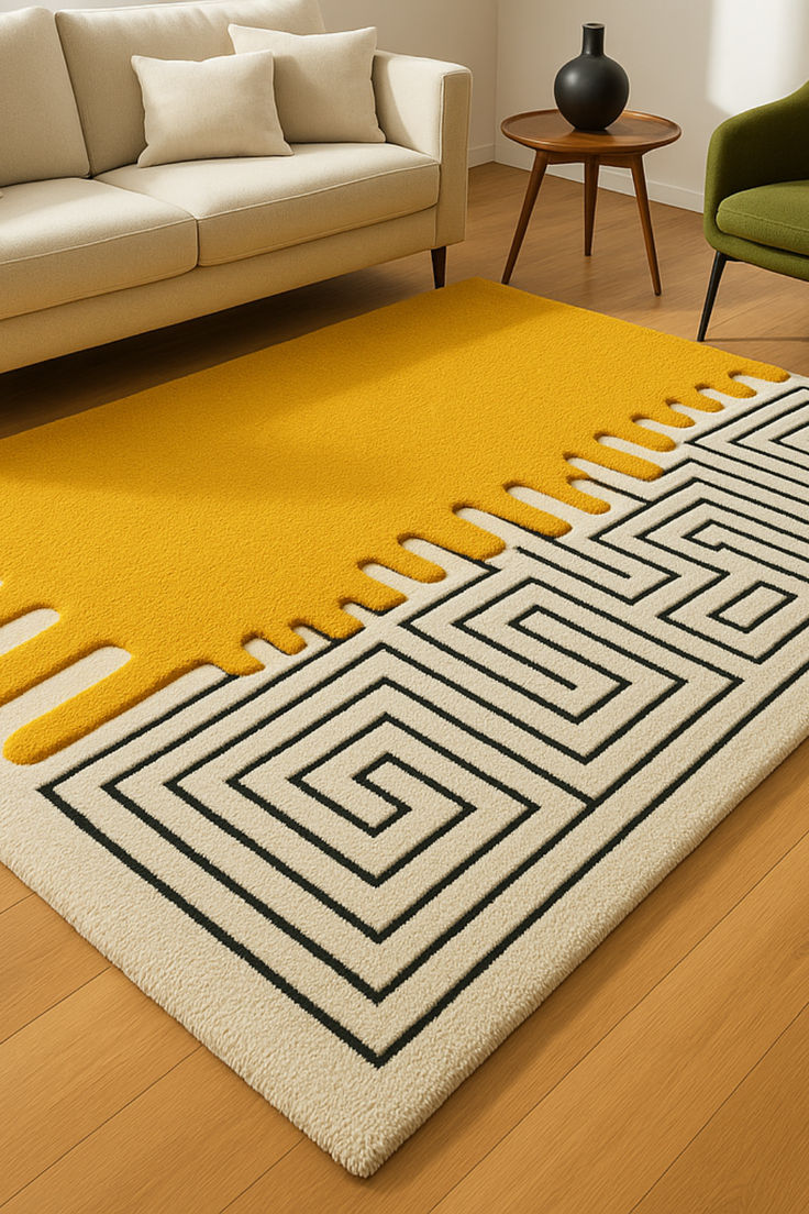 Modern Geometric Yellow & Cream Rug